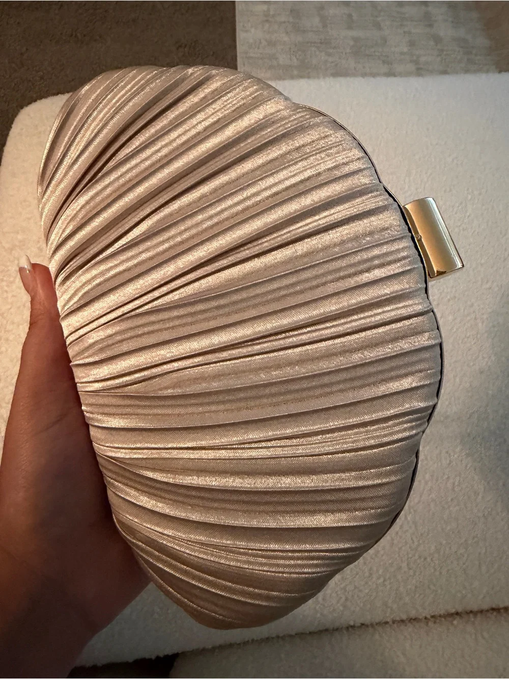 Source Unknown Champagne Pleated Shell Clutch